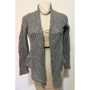 Eileen Fisher Eco Pebble Luster Open Stitch Ash Sweater Cardigan Wool Alpaca PM